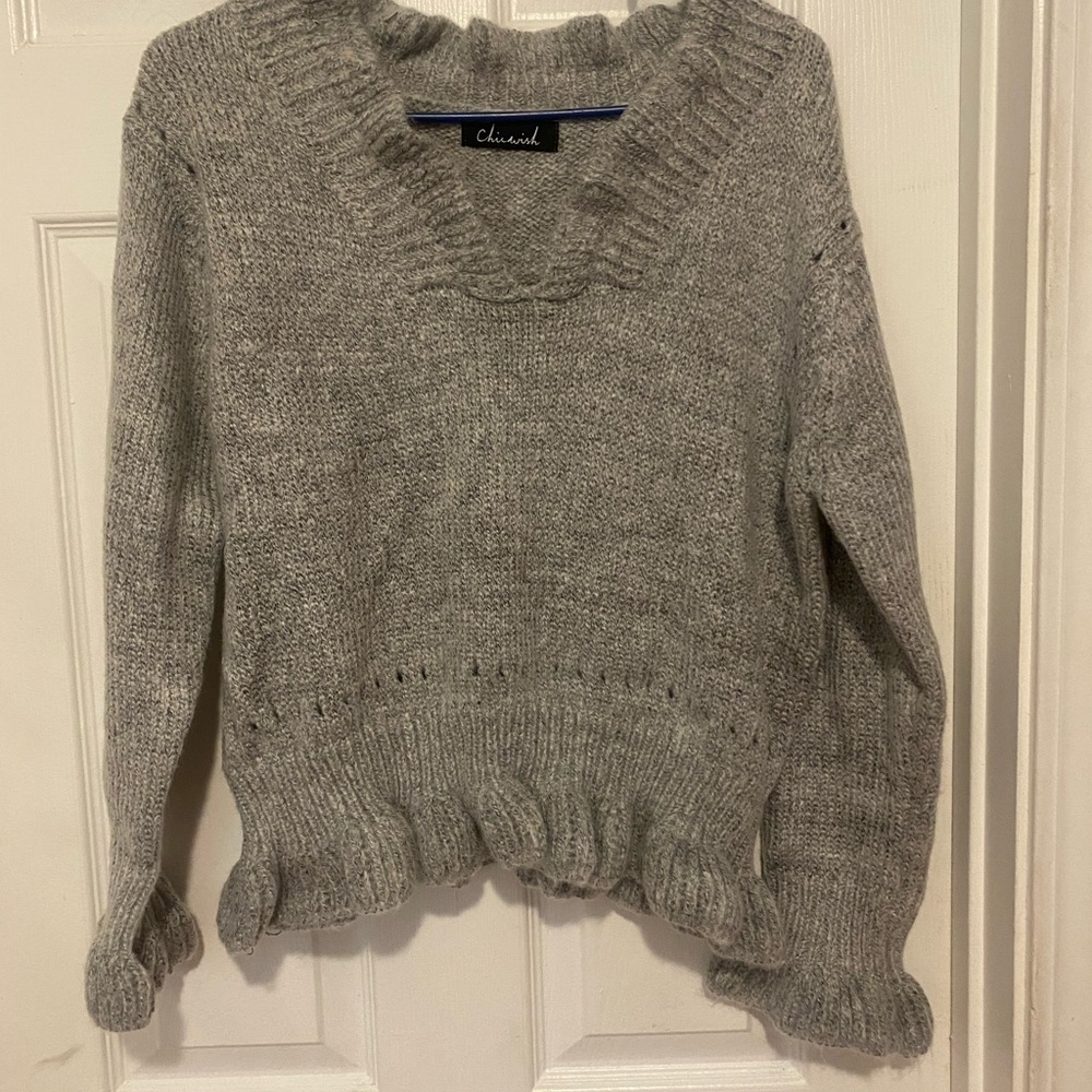 Chicwish Heather Gray V-Neck Sweater